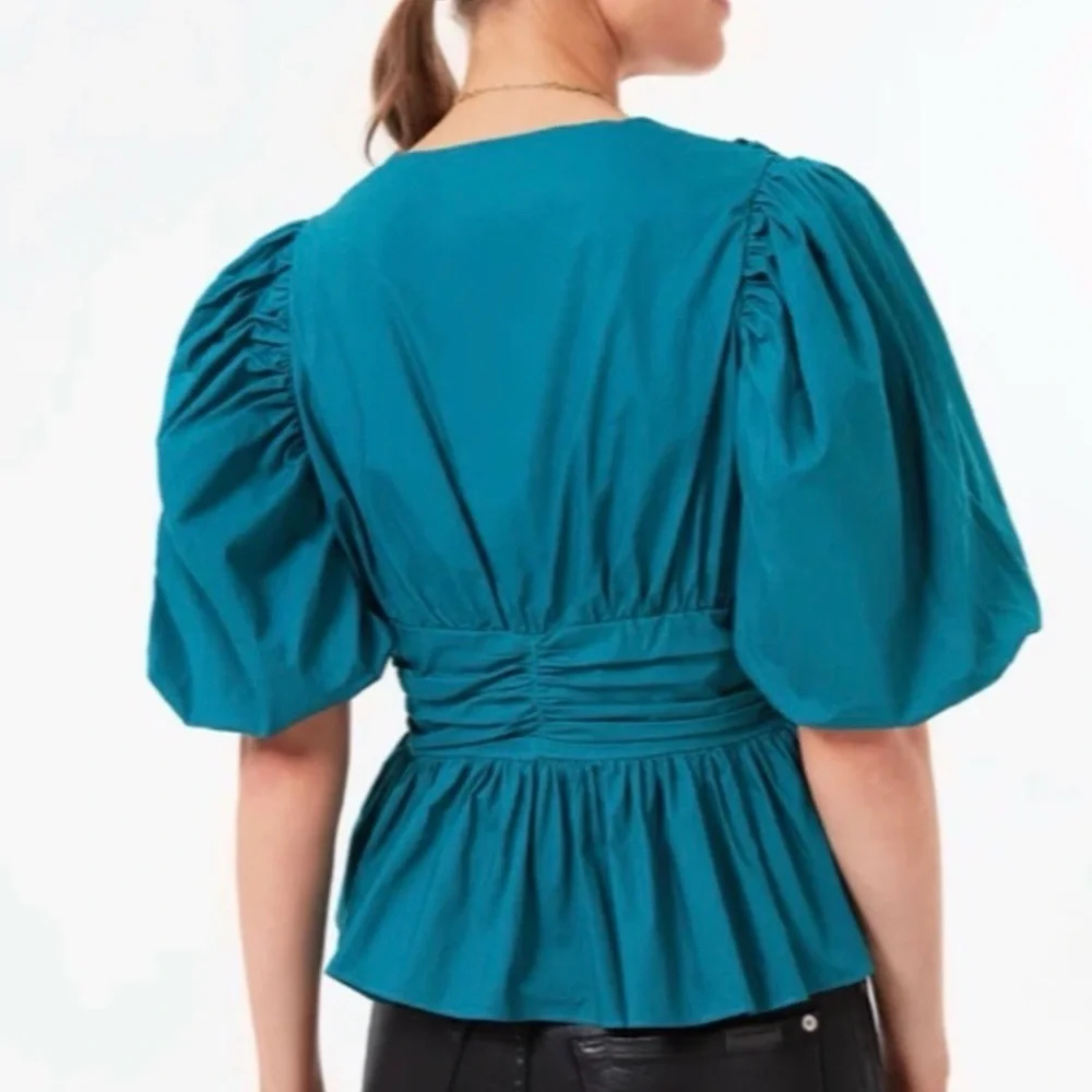 NWT Tuckernuck Hyacinth House Teal Puff Sleeve Top Size S